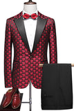 Vinröd Jacquard Notched Lapel 2-Delade Kostym Herr