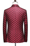 Vinröd Jacquard Notched Lapel 2-Delade Kostym Herr