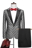 Vinröd Jacquard Notched Lapel 2-Delade Kostym Herr