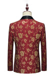 Röd Jacquard Sjal Lapel 3 Stycken Kostym Herr