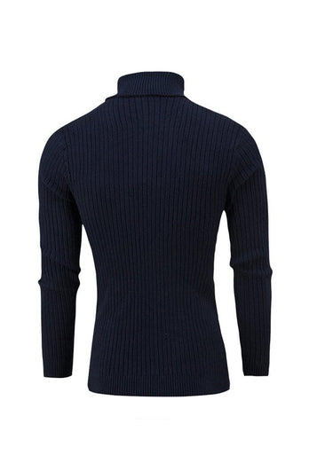 Navy Men's Slim Fit Turtleneck Casual Twisted Knitted Pullover Sweaters