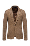 Khaki Tweed En Knapp Hackad Lapel Blazer Herr
