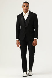 3 Piece Black Shawl Lapel Single Breasted herrdräkter