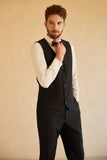 Svart 3-Delad Shawl Lapel Bröllopskostym Herr Tuxedo