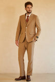 Brun 3-Delad Peaked Lapel Two Button Bröllopskostym Herr