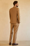 Brun 3-Delad Peaked Lapel Two Button Bröllopskostym Herr