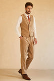 Brun 3-Delad Peaked Lapel Two Button Bröllopskostym Herr