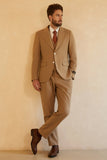 Brun 3-Delad Peaked Lapel Two Button Bröllopskostym Herr