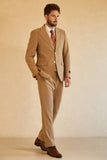 Brun 3-Delad Peaked Lapel Two Button Bröllopskostym Herr