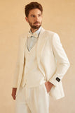 Vit 3-Delad Peaked Lapel Two Button Bröllopskostym Herr