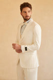 Vit 3-Delad Peaked Lapel Two Button Bröllopskostym Herr