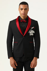 3 Piece Black Red Shawl Lapel Herrbaldräkter