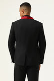 3 Piece Black Red Shawl Lapel Herrbaldräkter