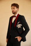 Svart Röd Sjal Lapel Herr Bal Kavaj