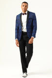 En knapp blå sjal Lapel Jacquard Herrbal kavaj