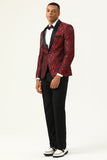 En knapp röd sjal Lapel Jacquard Herrbal kavaj