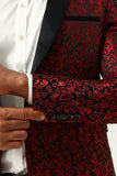 En knapp röd sjal Lapel Jacquard Herrbal kavaj