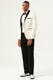 En knapp vit sjal Lapel Jacquard Herrbal Blazer