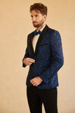 Blå Sjal Lapel Jacquard En Knapp Mäns Bal Kavaj