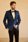 Blå Sjal Lapel Jacquard En Knapp Mäns Bal Kavaj