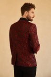 Blå Sjal Lapel Jacquard En Knapp Mäns Bal Kavaj