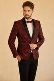 Blå Sjal Lapel Jacquard En Knapp Herrbal Kavaj