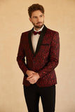 Blå Sjal Lapel Jacquard En Knapp Herrbal Kavaj