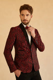 Blå Sjal Lapel Jacquard En Knapp Mäns Bal Kavaj