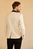 Blå Sjal Lapel Jacquard En Knapp Mäns Bal Kavaj