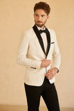 Blå Sjal Lapel Jacquard En Knapp Mäns Bal Kavaj