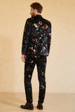 Svart 3-Delad Printed Double Breasted Peaked Lapel Kostym Herr