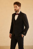 Svart 3-Delad Pläd En Knapp Notch Lapel Kostym Herr