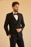 Svart 3-Delad Pläd En Knapp Notch Lapel Kostym Herr