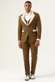 Brown Peak Lapel Single Button Herrbaldräkter
