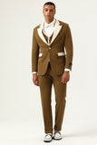 Brown Peak Lapel Single Button Herrbaldräkter