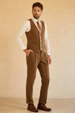 Brun 3-Delad Peaked Lapel Färgblock Herr Tuxedo Kostym