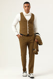 Brown Peak Lapel Single Button Herrbaldräkter