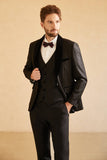 Marinblå 3-Delad En Knapp Shawl Lapel Bröllopskostym Herr Tuxedo
