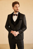 Marinblå 3-Delad En Knapp Shawl Lapel Bröllopskostym Herr Tuxedo