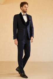 Marinblå 3-Delad En Knapp Shawl Lapel Bröllopskostym Herr Tuxedo