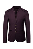 Marinblå Stand Collar Enkelknäppt Blazer Herr