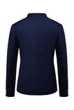 Marinblå Stand Collar Enkelknäppt Blazer Herr