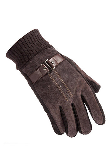 Brown Kintted Pigskin Fleece Gloves för män