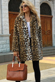Brun skårad lapel leopard midi fuskpäls