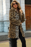 Brun skårad lapel leopard midi fuskpäls