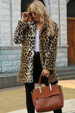 Brun skårad lapel leopard midi fuskpäls