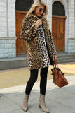 Brun skårad lapel leopard midi fuskpäls