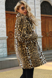 Brun skårad lapel leopard midi fuskpäls