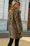 Brun skårad lapel leopard midi fuskpäls