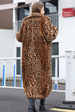Brun leopardskårad lapel faux päls skjuvningsrock